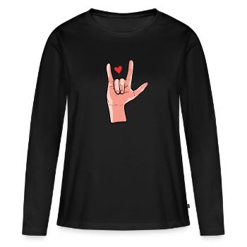 Langue des signes Langue des signes Langue des signes - T-shirt manches longues Premium bio Femme - noir - Devant - Julia (174cm)
