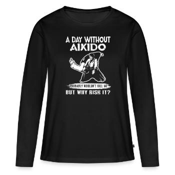 Aïkido Une journée sans aïkido - T-shirt manches longues Premium bio Femme - noir - Devant - Julia (174cm)