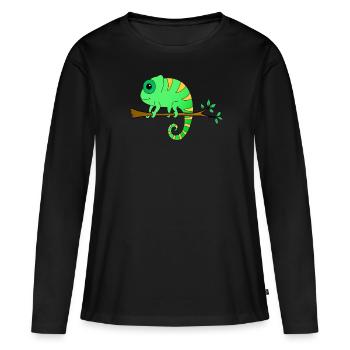 Caméléon sur une branche - T-shirt manches longues Premium bio Femme - noir - Devant - Julia (174cm)