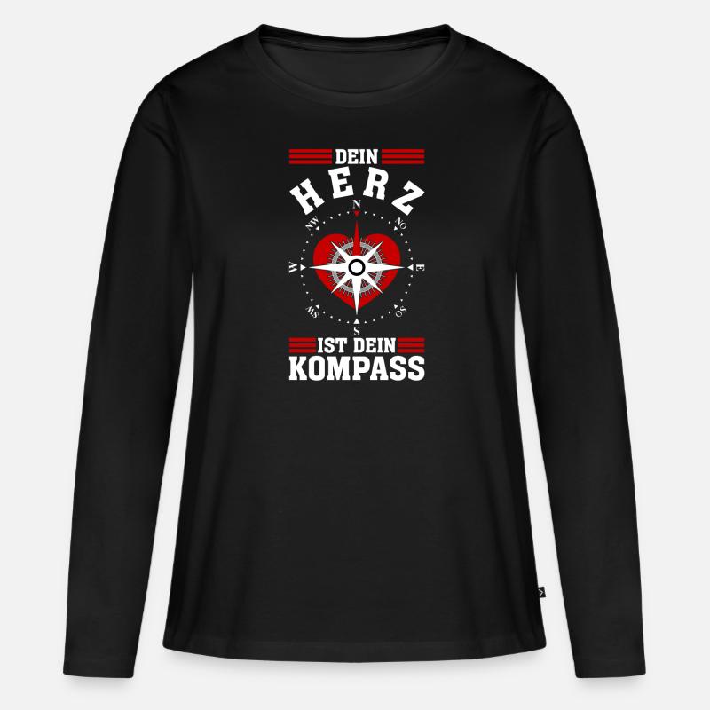 Herz Kompass Liebe Partnerschaft Spruch Geschenk - Frauen Premium Bio Langarmshirt - Schwarz
