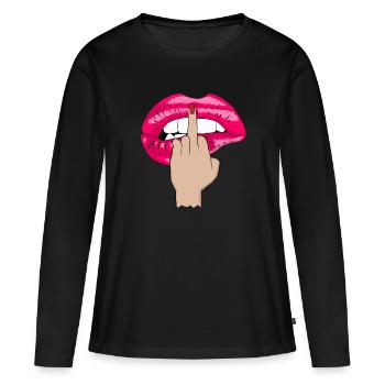 mittelfinger kussmund pink - Frauen Premium Bio Langarmshirt - Schwarz - Vorne - Julia (174cm)