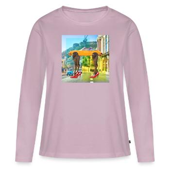 Collage Kunst Surrealismus Leopard Auto Highheels - Frauen Premium Bio Langarmshirt - Altrosa - Vorne - Julia (174cm)