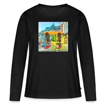 Collage Kunst Surrealismus Leopard Auto Highheels - Frauen Premium Bio Langarmshirt - Schwarz - Vorne - Julia (174cm)