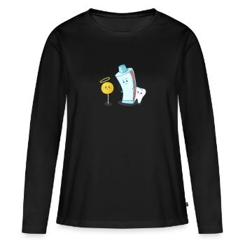 La petite dent sucrée est protégée par du dentifrice - T-shirt manches longues Premium bio Femme - noir - Devant - Julia (174cm)
