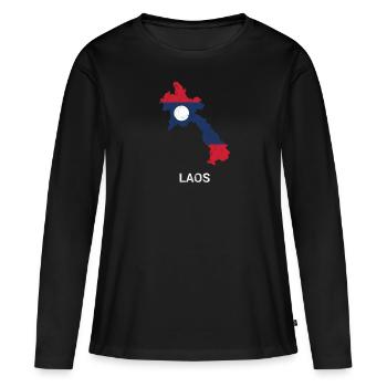Laos ( Lao ) carte du pays &drapeau - T-shirt manches longues Premium bio Femme - noir - Devant - Julia (174cm)
