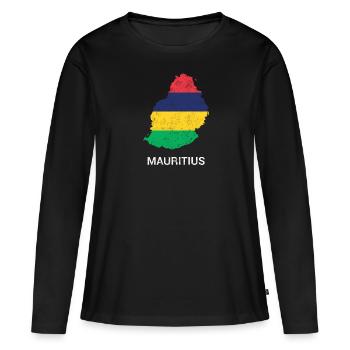 Carte et drapeau du pays de Maurice (Maurice) - T-shirt manches longues Premium bio Femme - noir - Devant - Julia (174cm)