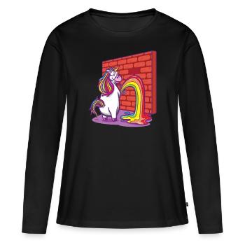 Licorne fait pipi arc-en-ciel - T-shirt manches longues Premium bio Femme - noir - Devant - Julia (174cm)