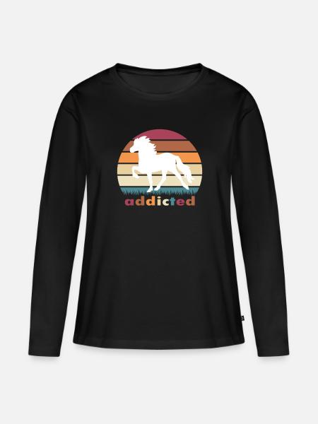 addicted Islandpferd - Frauen Premium Bio Langarmshirt - Schwarz
