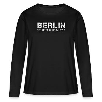 Berlin coordonnées GPS, capitale cadeau - T-shirt manches longues Premium bio Femme - noir - Devant - Julia (174cm)