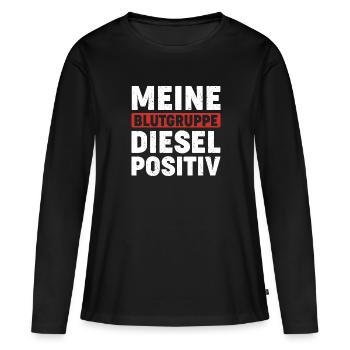 MEINE BLUTGRUPPE DIESEL POSITIV - Frauen Premium Bio Langarmshirt - Schwarz - Vorne - Julia (174cm)
