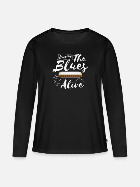 Mundharmonika Blues Harp Jazz Design Produkt - Frauen Premium Bio Langarmshirt - Schwarz