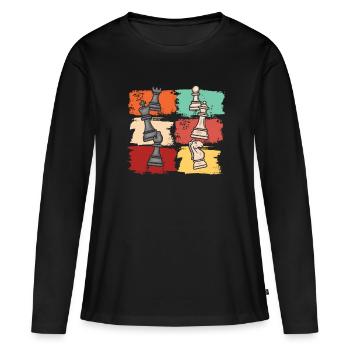 Échiquier rétro échiquier pions - T-shirt manches longues Premium bio Femme - noir - Devant - Julia (174cm)