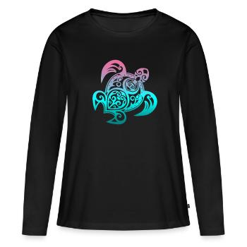 Tortue Mandala Coloré Motif Hawaï Mers - T-shirt manches longues Premium bio Femme - noir - Devant - Julia (174cm)