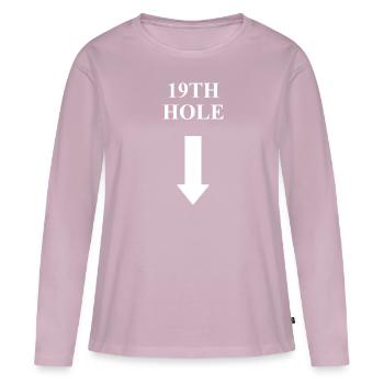 Idée cadeau golfeur 19E TROU hommes femmes 19 LOC - T-shirt manches longues Premium bio Femme - rose poudré - Devant - Julia (174cm)