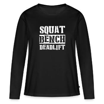 SQUAT BENCH DEADLIFT - Frauen Premium Bio Langarmshirt - Schwarz - Vorne - Julia (174cm)