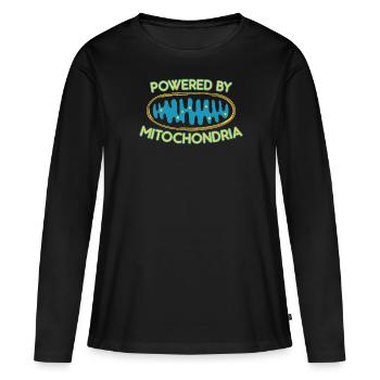 Propulsé par les mitochondries - cadeau ringard et geek - T-shirt manches longues Premium bio Femme - noir - Devant - Julia (174cm)