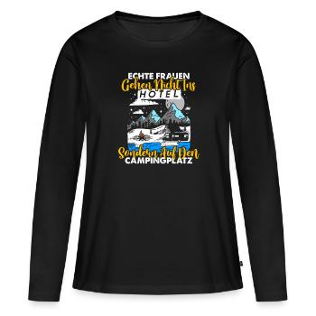 Frauen Camping Wohnmobil Wohnwagen Campingplatz - Frauen Premium Bio Langarmshirt - Schwarz - Vorne - Julia (174cm)