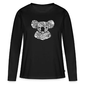 Koala Koala Blumenmuster - Frauen Premium Bio Langarmshirt - Schwarz - Vorne - Julia (174cm)