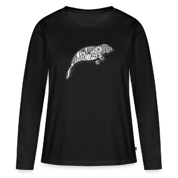Seekuh Seekuh Blumenmuster - Frauen Premium Bio Langarmshirt - Schwarz - Vorne - Julia (174cm)