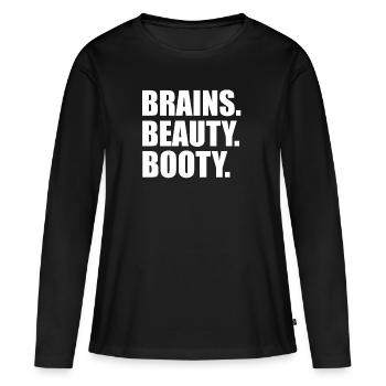 Brains Beauty Booty Slim Thick Curvy Curves Smart - Women's Premium Organic Long Sleeve Shirt - black - Front - Julia (174cm)