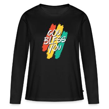 Que Dieu vous bénisse Que Dieu vous bénisse - T-shirt manches longues Premium bio Femme - noir - Devant - Julia (174cm)
