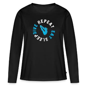 Top Fun Eat Sleep Dive. Répéter le cadeau des filles - T-shirt manches longues Premium bio Femme - noir - Devant - Julia (174cm)