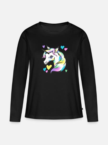 Marshmallow Einhorn - Frauen Premium Bio Langarmshirt - Schwarz
