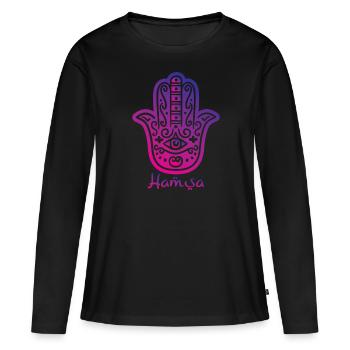 Hamsa main de Fatima - T-shirt manches longues Premium bio Femme - noir - Devant - Julia (174cm)
