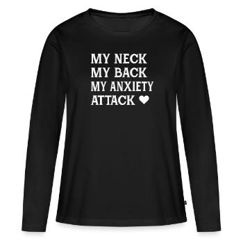 Mon cou, mon dos, mon anxiété, les filles drôles - T-shirt manches longues Premium bio Femme - noir - Devant - Julia (174cm)