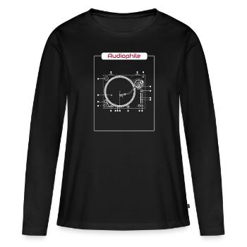 Audiophile Haut de gamme HiFi Turntable Musique Tshirt - T-shirt manches longues Premium bio Femme - noir - Devant - Julia (174cm)