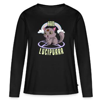 Grêle satanique mignon Lucipurr Rainbow Kitty Goth - T-shirt manches longues Premium bio Femme - noir - Devant - Julia (174cm)