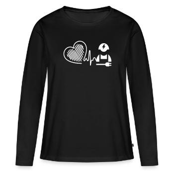 Électricien Électricien Heartbeat - T-shirt manches longues Premium bio Femme - noir - Devant - Julia (174cm)