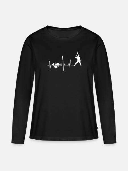 Baseball Baseball Herzschlag - Frauen Premium Bio Langarmshirt - Schwarz