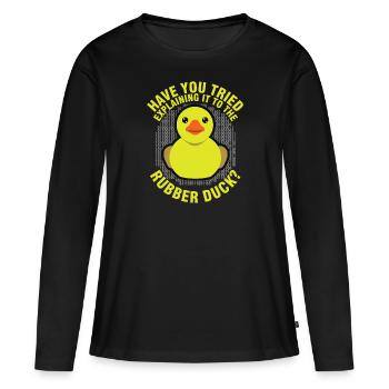 Canard en caoutchouc de programmation drôle pour débogueur de débogage - T-shirt manches longues Premium bio Femme - noir - Devant - Julia (174cm)