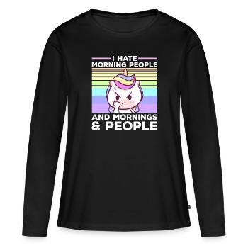 Je déteste les paroles des femmes licorne des gens du matin - T-shirt manches longues Premium bio Femme - noir - Devant - Julia (174cm)