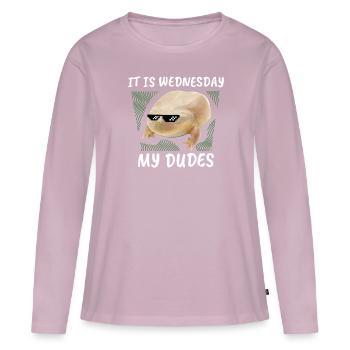 C'est mercredi mes mecs. Memes - T-shirt manches longues Premium bio Femme - rose poudré - Devant - Julia (174cm)