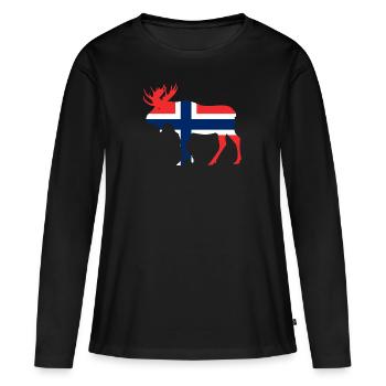 Norge Moose / Norway Flag Holiday Travel Gift - Women's Premium Organic Long Sleeve Shirt - black - Front - Julia (174cm)
