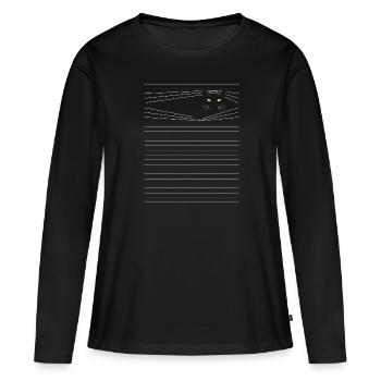 Lines - cat observes eyes Maine Coon Persian - Women's Premium Organic Long Sleeve Shirt - black - Front - Julia (174cm)