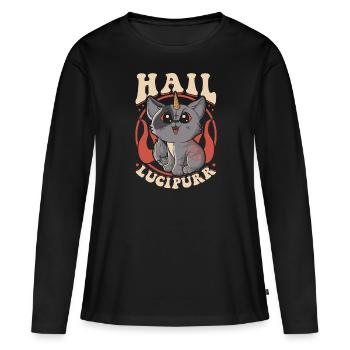 Mignon et drôle Satanic Hail Lucipurr Rainbow Kitty - T-shirt manches longues Premium bio Femme - noir - Devant - Julia (174cm)