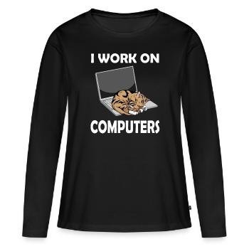 Funny Cats and Computers Kitty for pet lovers Cat - Frauen Premium Bio Langarmshirt - Schwarz - Vorne - Julia (174cm)