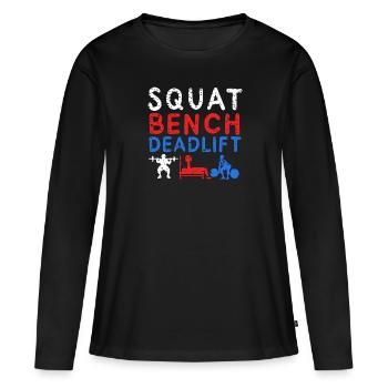 POWERLIFTING: Squat Bench - Frauen Premium Bio Langarmshirt - Schwarz - Vorne - Julia (174cm)
