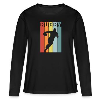 Rugby Player Rugby Retro Sunset Rugby Shirt - Women's Premium Organic Long Sleeve Shirt - black - Front - Julia (174cm)