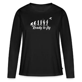 Modellbau Modellflug Modellflugzeug Evolution - Frauen Premium Bio Langarmshirt - Schwarz - Vorne - Julia (174cm)
