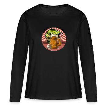 Perche et bière - T-shirt manches longues Premium bio Femme - noir - Devant - Julia (174cm)