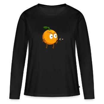 Orange Vegetarier Veganer Geschenk Mandarine - Frauen Premium Bio Langarmshirt - Schwarz - Vorne - Julia (174cm)