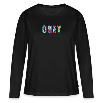 OBÉIT - T-shirt manches longues Premium bio Femme - noir - Devant - Julia (174cm)