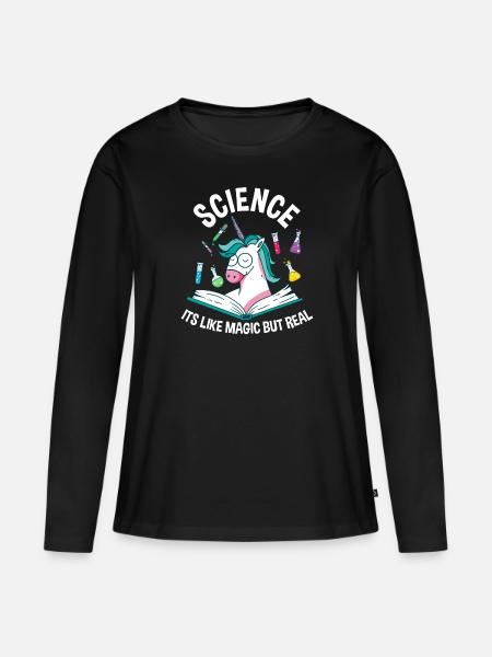 Science Is Like Magic But Real Unicorn - Frauen Premium Bio Langarmshirt - Schwarz