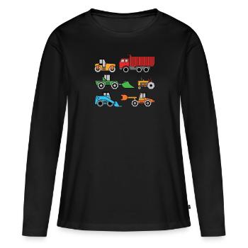 Baufahrzeuge Kipper Bagger Traktor - Frauen Premium Bio Langarmshirt - Schwarz - Vorne - Julia (174cm)