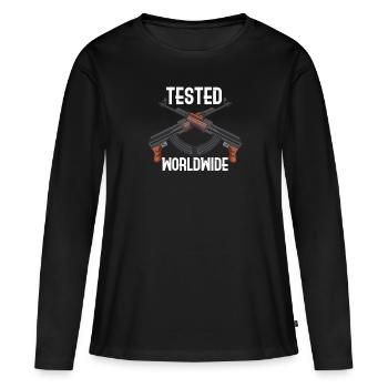 AK-47 RIFLE : Tested Worldwide - T-shirt manches longues Premium bio Femme - noir - Devant - Julia (174cm)