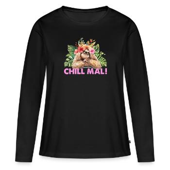 Faultier Chill Mal Chillen Faulpelz Frau Geschenk - Frauen Premium Bio Langarmshirt - Schwarz - Vorne - Julia (174cm)